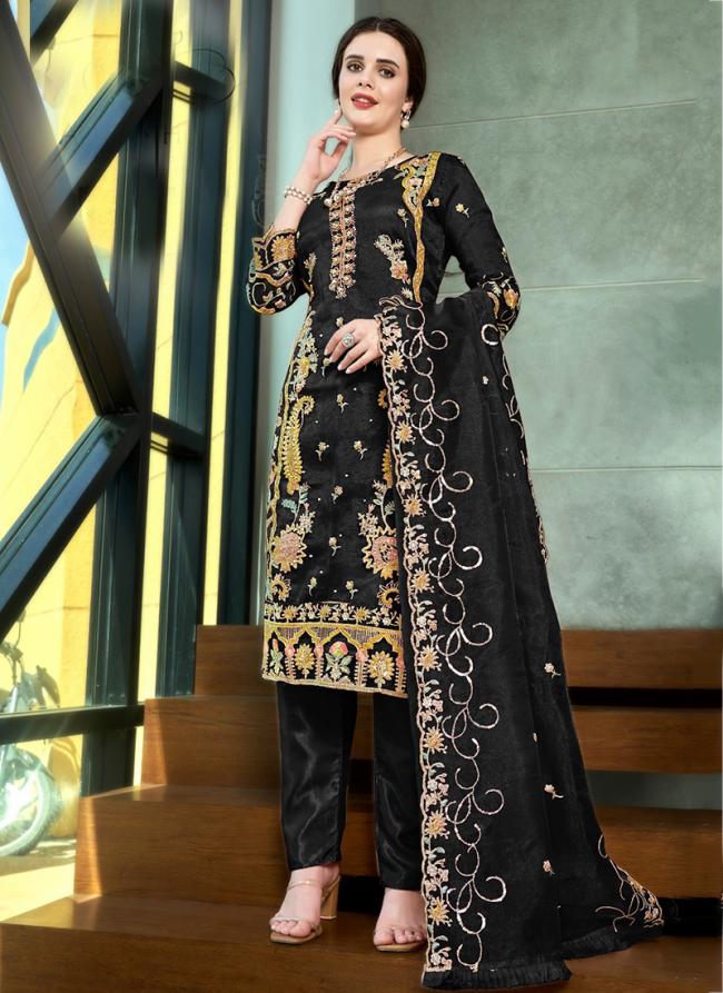 Pure Organza Black Traditional Wear Embroidery Work Pakistani Suit
